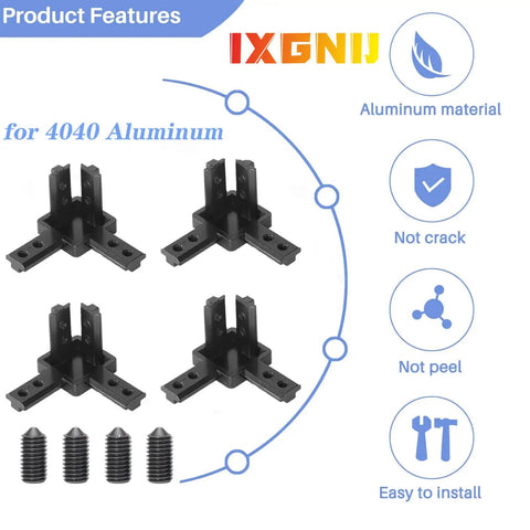 4 Pack 4040 Aluminum Extrusion 3 Way Corner Brackets Solid Connectors With M6x12mm Screws And Hex Key Black Workhorse T Slot Gear for secure connections.