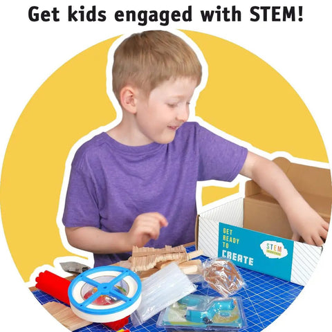 All In One Engineering Kit For Kids 25 Hands On Projects With Four Hundred Plus Components STEM Building Set For Ages Eight And Up Awesome For Classrooms After School Programs And Home Projects boy opening STEM kit with wooden and plastic parts