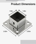 Beefy Heavy Duty Stainless Square Tube Flange Seats Approximately One Inch 25 mm Post Brackets with screws, dimensions shown