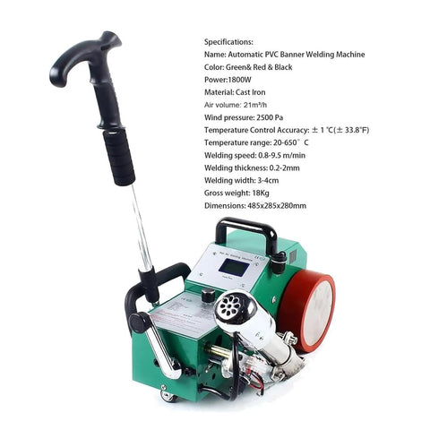 1800W Automatic PVC Banner Welder With Auto Sleep Mode Portable Plastic Welding Tool for tarpaulins and advertising cloths