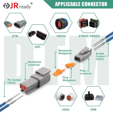 JRready Deutsch Dtm Connector Pins And Sockets Size 20 Solid Contacts Set With Male Female Terminals Wires 20 22 Awg connectors overview