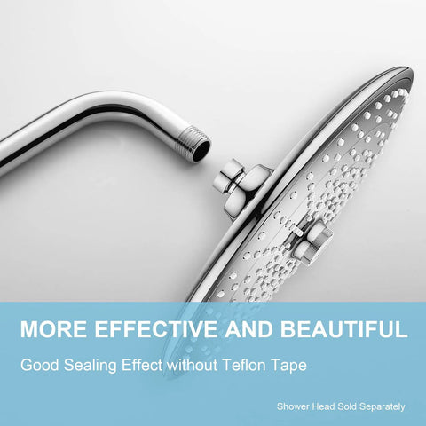 24 Inch Chrome Shower Arm With Flange For Wall Mount and showerhead, angled view, durable bathroom replacement pipe