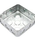 Galvanized 4 Inch Square Electrical Box With 1-1/2 Inch Depth, Ten 1/2 Inch And Six 3/4 Inch Knockouts, Built Tough Raised Grounded Metal Junction Box
