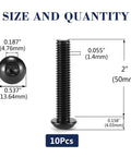 Five Sixteenths By Two Inch Button Head Socket Cap Bolts Ten Pack Grade 304 Stainless Steel Black Oxide Finish dimensions and quantity