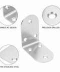 Close-up of Beefy Heavy Duty Stainless Steel L Brackets 90 Degree Corner Brace with precision-drilled holes and durable design.