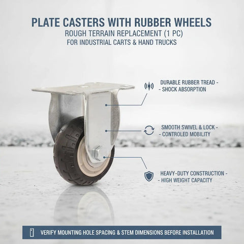 Heavy Duty Swivel Plate Caster Wheel With Solid Metal Mounting Bracket Easy Swap Replacement For Hand Trucks, 4-inch rubber wheel.