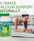 Bio Calcium Chelated Mineral Complex With Magnesium Zinc Copper Potassium Boron For Boss Absorption And Bone Health bottle with exercising woman in background, 120 capsules.