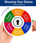 Rotating 6 In 1 Privacy Door Sign For Office And Home Keeps Interruptions In Check With In A Meeting Do Not Disturb Back Soon Please Knock Working Remotely Or Out Of Office Magnetic And Adhesive Mount 6 Inch Silver being rotated by hands.