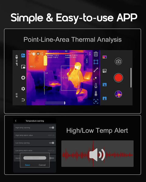 Smartphone Thermal Imaging Camera With 320x240 IR Resolution For iOS And Android USB-C Compatible interface showing app