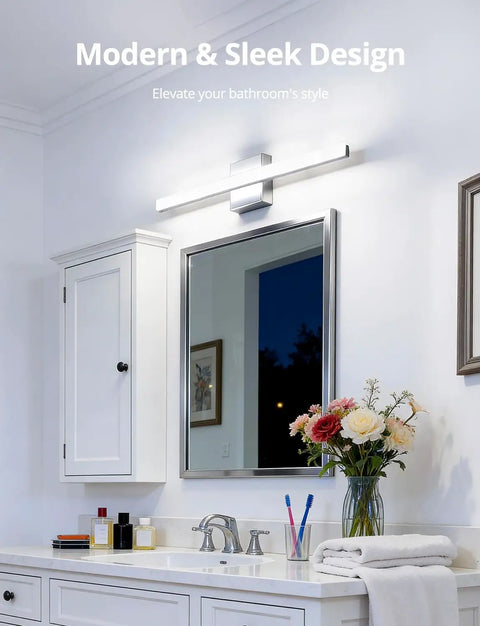 24 Inch Vanity Light Bar Over Mirror LED Daylight 6000K Chrome Bathroom Fixture For Makeup And Grooming above a mirror