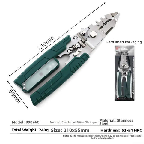 Premium Ergonomic Wire Stripper With Padded Grip For Clean Insulation Removal On Multi Size Cables, stainless steel, 210x55mm.