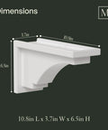Fairfield Window Box Brackets 2-Pack Black Plastic dimensions illustration showing 10.8in x 3.7in x 6.5in size