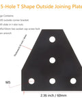5-hole T shape outside joining plate for 2020 series profiles, 60x60x4mm, for 4 Pack 2020 T Shape Joint Plates For Aluminum Extrusion T Slot Corner Brackets With Five-Hole Design 6mm Slot 90 Degree Connector Black Great For 2020 Series Profiles And DIY CNC Frames.