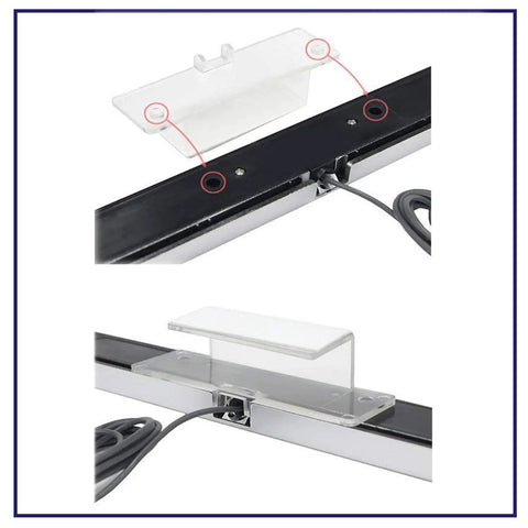 Close-up of USB Sensor Bar For Nintendo Wii And Wii U showing installation setup and wired connections.