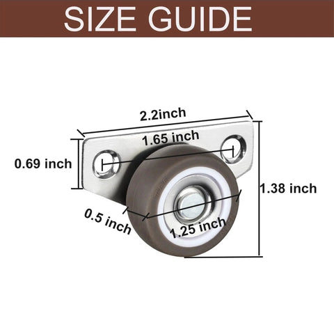 Size guide for Mini Side Mount Casters Set 1.25 Inch Low Profile Fixed Non Swivel Rubber Wheels with Metal Plate for Furniture and Cabinets.