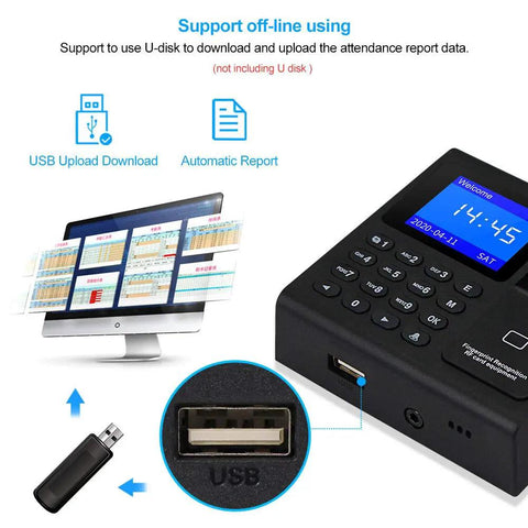 All In One RFID Access Control System With Fingerprint Scanner, Numeric Keypad, 12V Power Supply, Heavy Duty Magnetic Lock, Door Switch, And 125KHz ID Card Keychains, Offline Attendance Reports Via USB For Easy Office Security