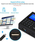No Sweat Fingerprint Time Attendance System Bundled With Rock Solid 400lb Magnetic Lock Entry Kit Includes Exit Push Switch And Plug In Power Brick For Badass Building Security Upgrades monitoring attendance report displayed on a screen with USB connection.