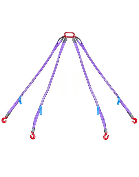 Built Tough Heavy Duty 5 Foot Four Leg Rigging Sling With Grab Hook And Adjuster, 3 Ton G80 Alloy Steel Chain Link Eye Hook Hoist Gear For Safe Towing And Cargo Handling On Job Sites, four-leg purple sling