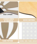Nine Piece Boho Hot Air Balloon Nursery Wall Decor Kit showing wood material, thickness, clear pattern, and adhesive dots