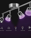 WiFi Smart 4-Light LED Track Lighting Kit With Multicolor RGB And Tunable White 2000K-5000K, No Hub Required, in brushed nickel