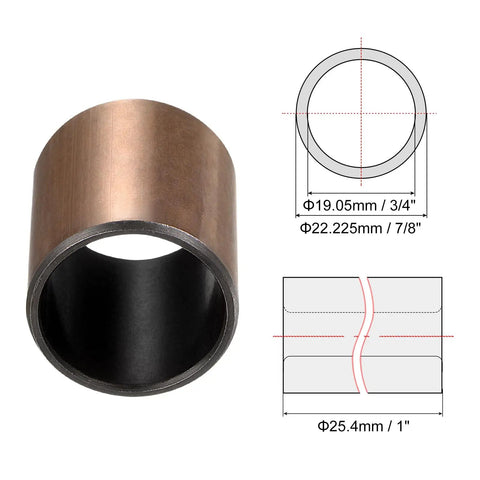Top Shelf 3/4 Inch Sleeve Bearings And Plain Oilless Bushings 7/8 OD By 1 Inch Length 10 Piece Set Carbon Steel Bronze Build with detailed measurements.
