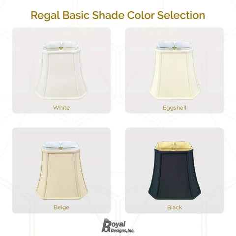 Image showing four lamp shades in white, eggshell, beige, and black with gold lining selection by Royal Designs Inc.