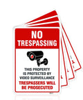 Straight Up Legal Deterrent Video Surveillance And No Trespassing Signs 4 Pack Aluminum Security Plates displayed with weather-resistant red white design.
