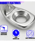 Close-up of stainless steel bracket for Heavy Duty Tie Down Straps With Cam Buckles And Stainless Brackets For Battery Boxes and Cargo Secure Mount Kit.