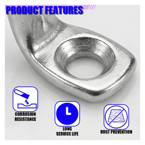 Close-up of stainless steel bracket for Heavy Duty Tie Down Straps With Cam Buckles And Stainless Brackets For Battery Boxes and Cargo Secure Mount Kit.