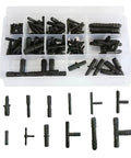 Front view of UHANBUT vacuum line connector set: 125-piece nylon barbed fittings in a clear plastic organizer box (12 sizes)