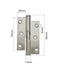 Pair Of Stainless Steel Rising Butt Lift Off Door Hinges Left Hand Three Inch 76mm showing hinge dimensions and screws