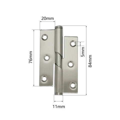 Pair Of Stainless Steel Rising Butt Lift Off Door Hinges Left Hand Three Inch 76mm showing hinge dimensions and screws
