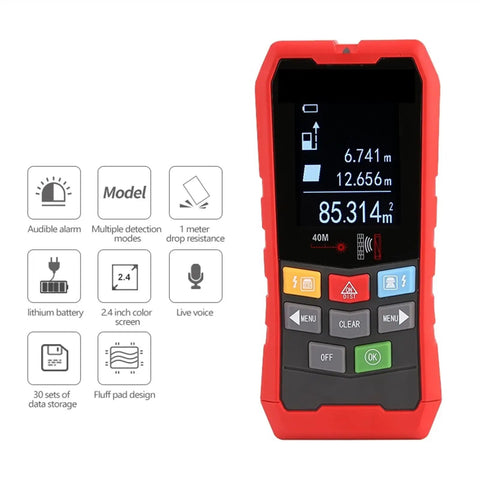 Hella Accurate Heavy Duty Four In One Wall Scanner And Metal Detector With Wood Stud Finder AC Voltage Cable Locator And Deep Range Depth Gauge For Serious Handymen in red, featuring a digital display and various control buttons.