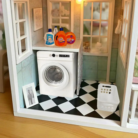 Straight Up Killer 1 12 Scale Miniature Electric Washer And Dryer Set Featuring Top Tier Mini Home Appliances, includes detergent bottles and basket.