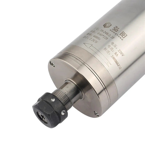 Speed Demon 24000 RPM 2.2kW ER20 Water Cooled Milling Motor For Wood Engraving close-up showing ER20 spindle interface