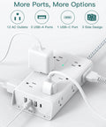 Surge Protector Power Strip With 12 Wide Outlets And 4 USB Ports Including USB C 5 Foot Extension Cord Flat Plug Wall Mountable