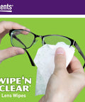 Person using Biodegradable Lens Wipes Pre Moistened For Glasses Screens And Lenses Streak Free Quick Dry Individually Wrapped