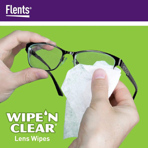 Person using Biodegradable Lens Wipes Pre Moistened For Glasses Screens And Lenses Streak Free Quick Dry Individually Wrapped