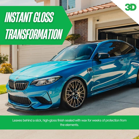 Blue car with high gloss finish from All In One Car Polish And Wax That Corrects Scratches And Swirls Provides Clear Coat Safe Sealant And A High Gloss Finish Easy One Step Application 16oz Made In USA