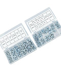 260 Piece Grease Fitting Assortment Kit With Galvanized Iron Zerk Nipples Includes 90 and 45 Degree Angled Fittings Plus Straight Ones For Cars Trucks And Machinery Storage Box, open cases