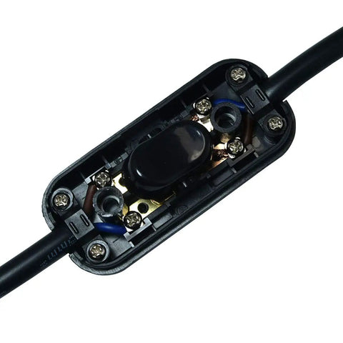 Inside view of open Lamp Switch Kit 250V 6A DPST On Off Rocker Switch For Desk Table Bedroom Lamps Black Two Pack showing wiring components
