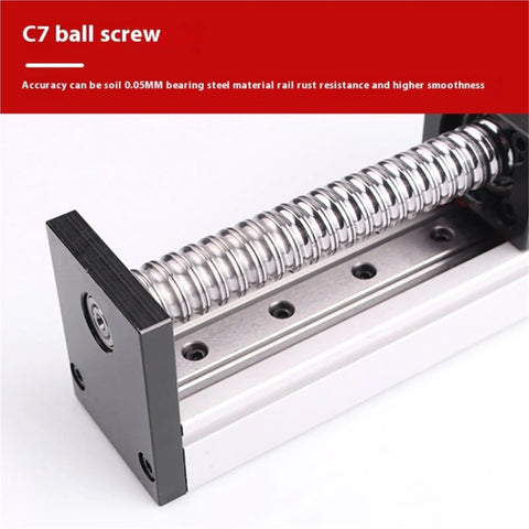 Single Axis Ball Screw Linear Stage Module Heavy Duty Plug And Play Electric Workbench Precision Lead Screw Motion Rig close-up of C7 ball screw metal components