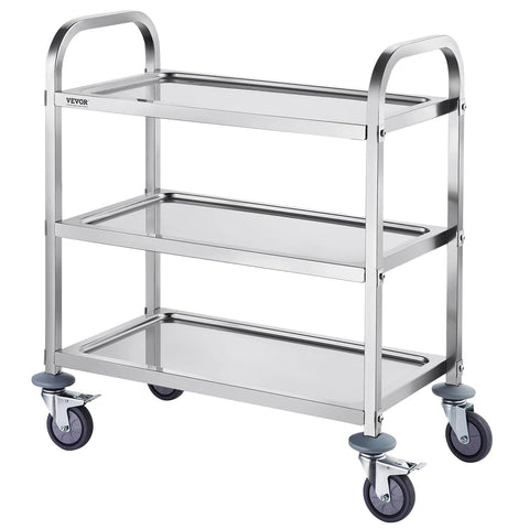 Stainless Steel Lab Cart With Three Shelves 400 Pounds Capacity Locking Wheels Medical Utility Cart For Lab Clinic Kitchen Salon