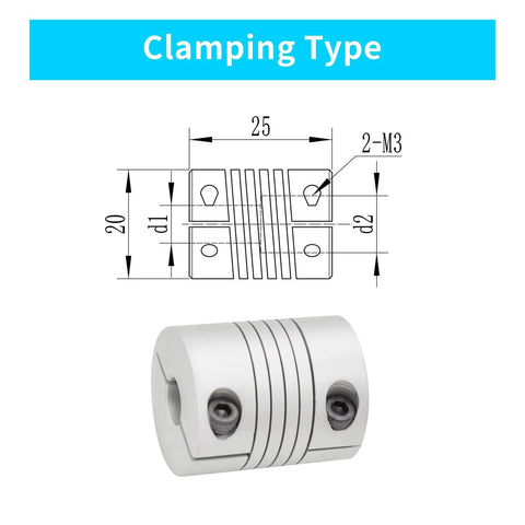 Two Piece Flexible Beam Coupling 6Mm To 8Mm Bore 20Mm Diameter 25Mm Length Aluminum Alloy Shaft Coupler for motors