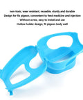 Blue durable plastic pigeon holder for feeding and meds, fixed mount bird fixer rack, injection syringe holder for chicks.