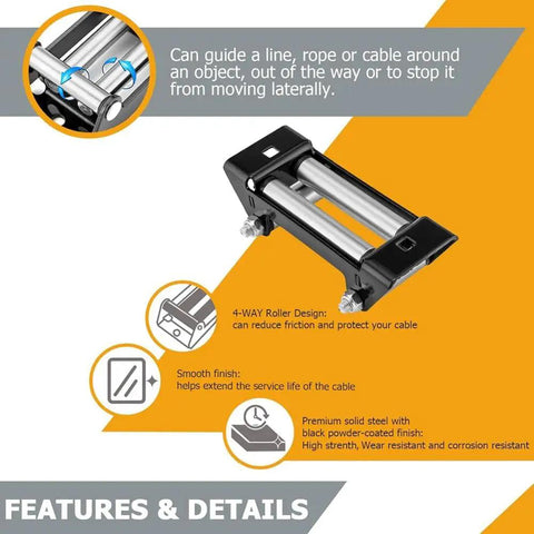 6 Inch Winch Roller Fairlead Cable Guide For 4000-5500 Lbs UTV Winches Beefy Built Synthetic Rope Protector Reduces Friction Smooth Durable Roller Fairlead For Off Roading Adventures, black steel roller fairlead
