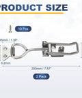 2 Pack Heavy Duty Toggle Latch Clamps 304 Stainless Steel Quick Release Hasps With Lock Hole For Smoker Cabinets Lids Jigs Trunk Cases Durable Adjustable Mounting 200x40mm Built Tough, 200mm latch size, 10 screws