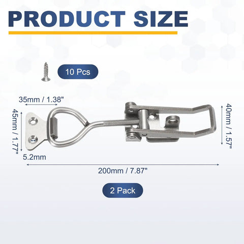 2 Pack Heavy Duty Toggle Latch Clamps 304 Stainless Steel Quick Release Hasps With Lock Hole For Smoker Cabinets Lids Jigs Trunk Cases Durable Adjustable Mounting 200x40mm Built Tough, 200mm latch size, 10 screws