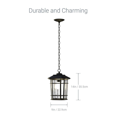 Outdoor LED Pendant Light 3000K Warm 800 Lumens Farmhouse Porch Hanging Fixture with Industrial Open Frame