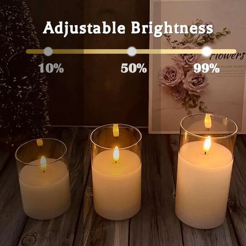 Rechargeable Flameless Candles Set Of Three With Real Wax Pillars, Flickering LED Flame, Remote Control And Timer, USB Charging